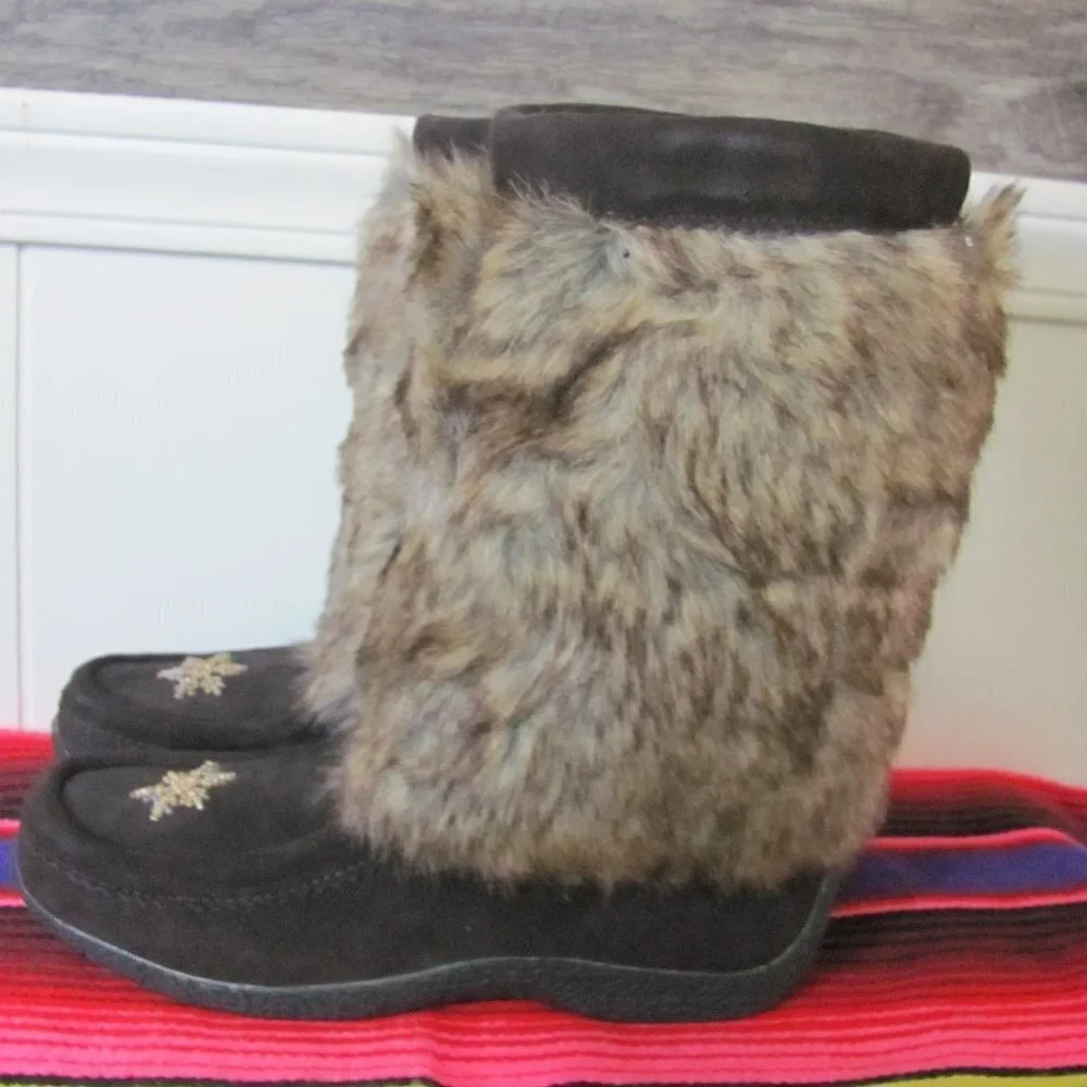BARBO BOOTS LADIES FAUX SUEDE & FAUX FUR BOOT RED & BLACK